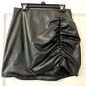 Black ACOA faux leather ruched skirt
